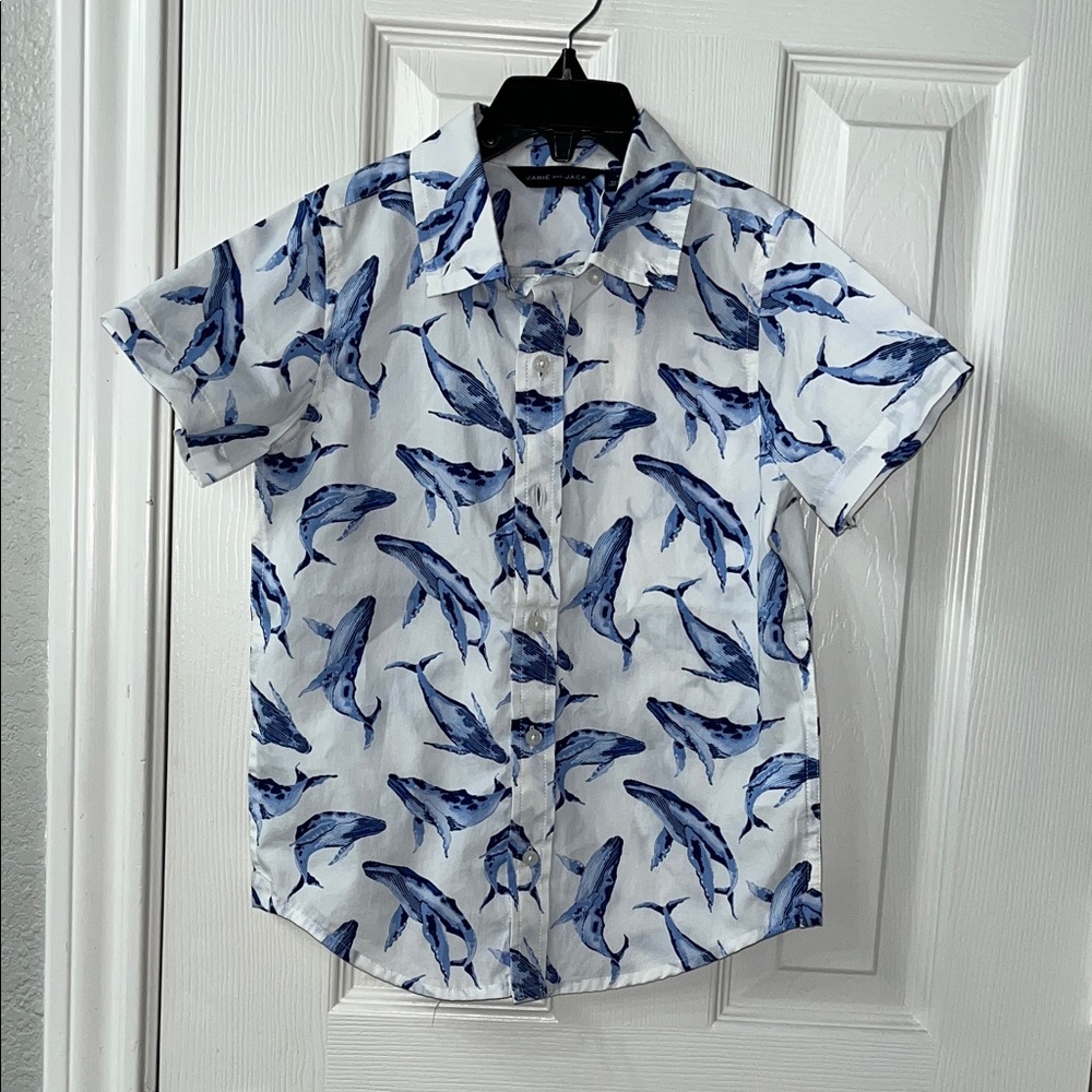 Janie and Jack Blue White Whale Print Button Down
